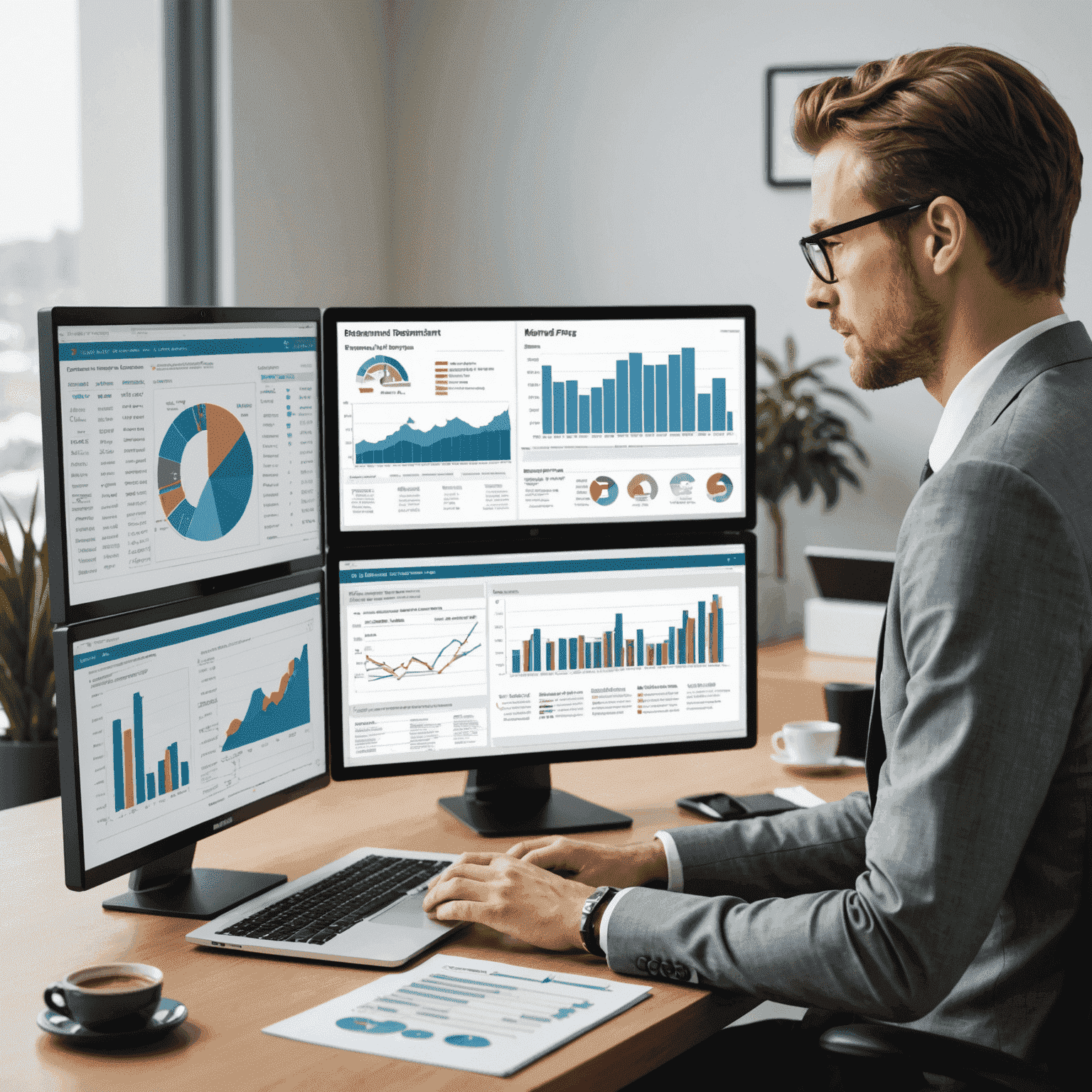 Young professional looking at retirement planning charts and graphs on a computer screen, symbolizing early financial planning