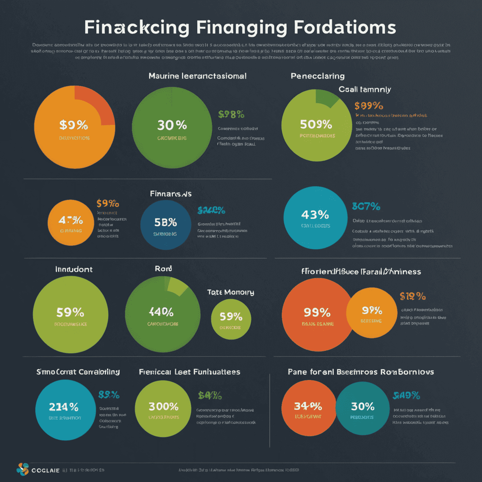 A graph showing the breakdown of different financing options, with percentages for each type of financing commonly used by small businesses.